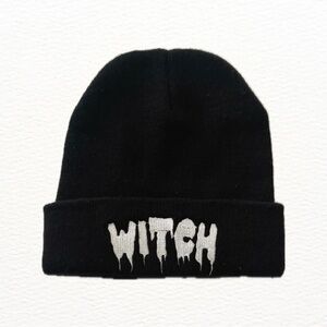 Black Beanie with Witch Embroidery